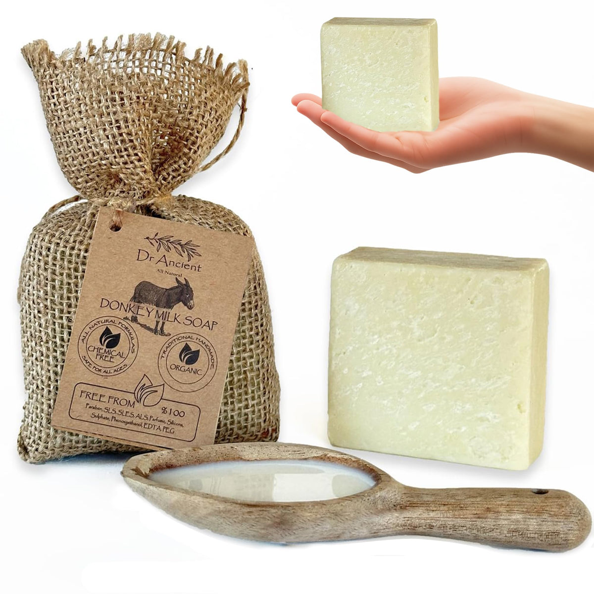 Dr.Ancient front packaging showing bar and branding, highlights gentle cleansing
