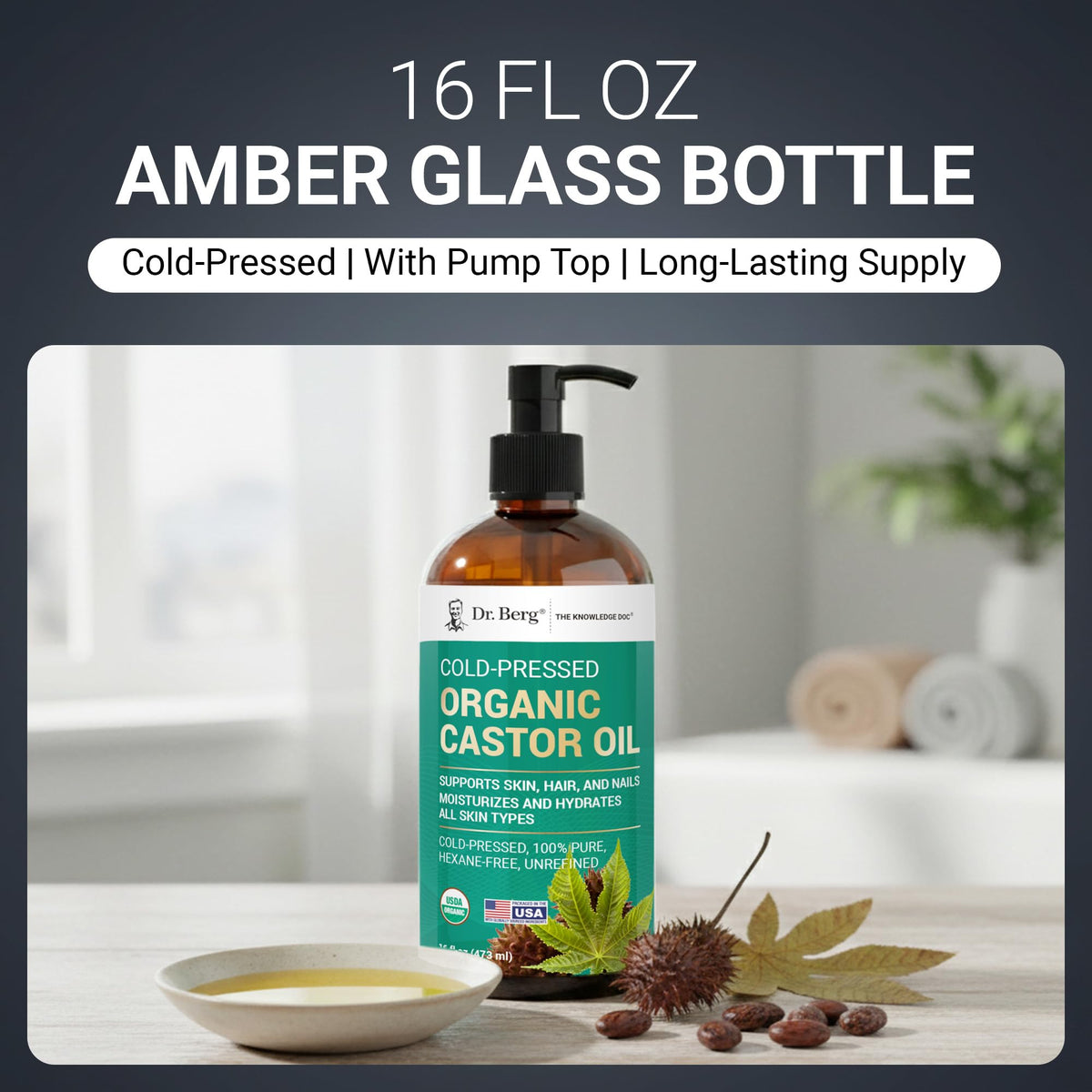 Dr. Berg bottle beside ruler illustrating 16 fl oz scale and value