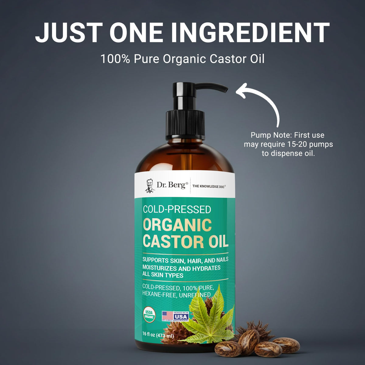 Dr. Berg castor oil pouring showing thick texture for deep hydration