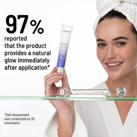 Dr. Brandt primer being blended on hand demonstrating easy application and matte glow