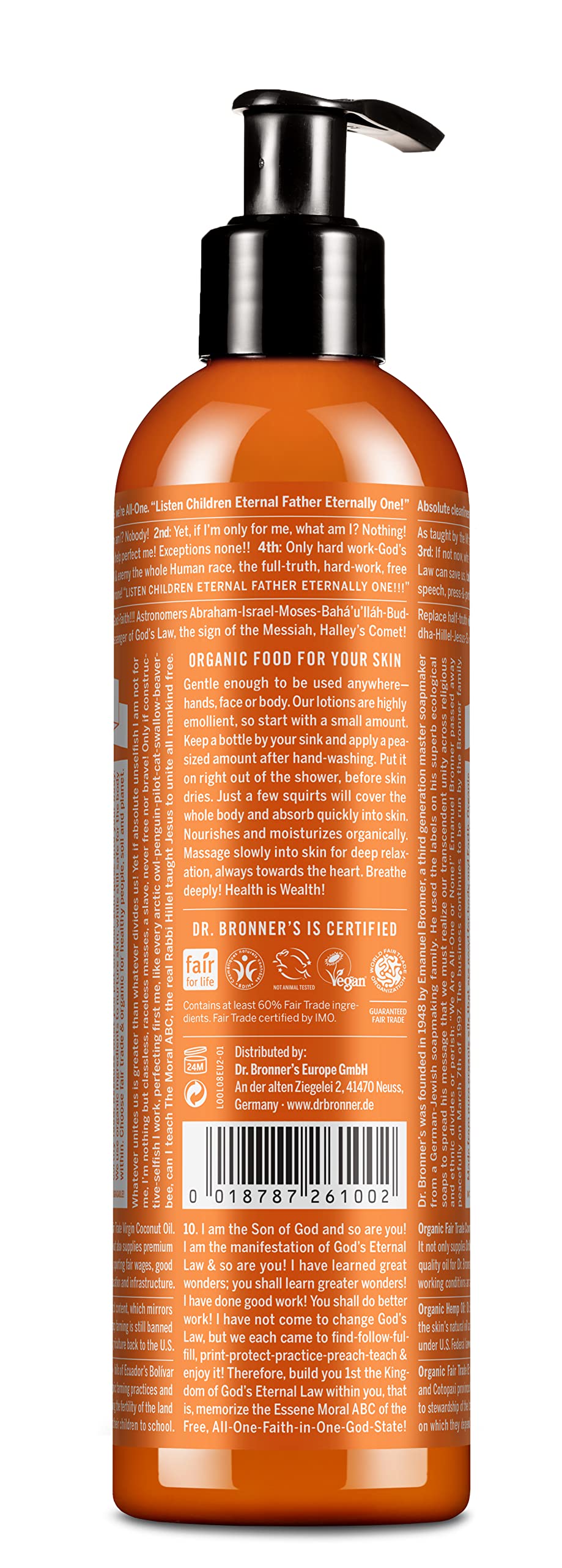 Dr. Bronner's lotion texture close-up highlighting smooth absorption benefit