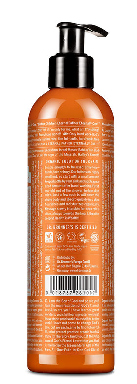 Dr. Bronner's lotion texture close-up highlighting smooth absorption benefit
