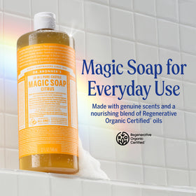 Dr. Bronner's Almond bottle label close-up highlighting natural ingredients benefit