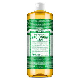Dr. Bronner's almond bottle front showing size and branding for versatile use