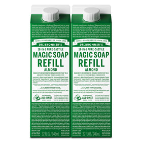 Dr. Bronner's almond front packaging showing scent and size benefits