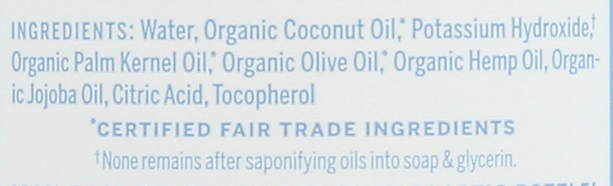 Dr. Bronner's close-up ingredient list highlighting organic oils