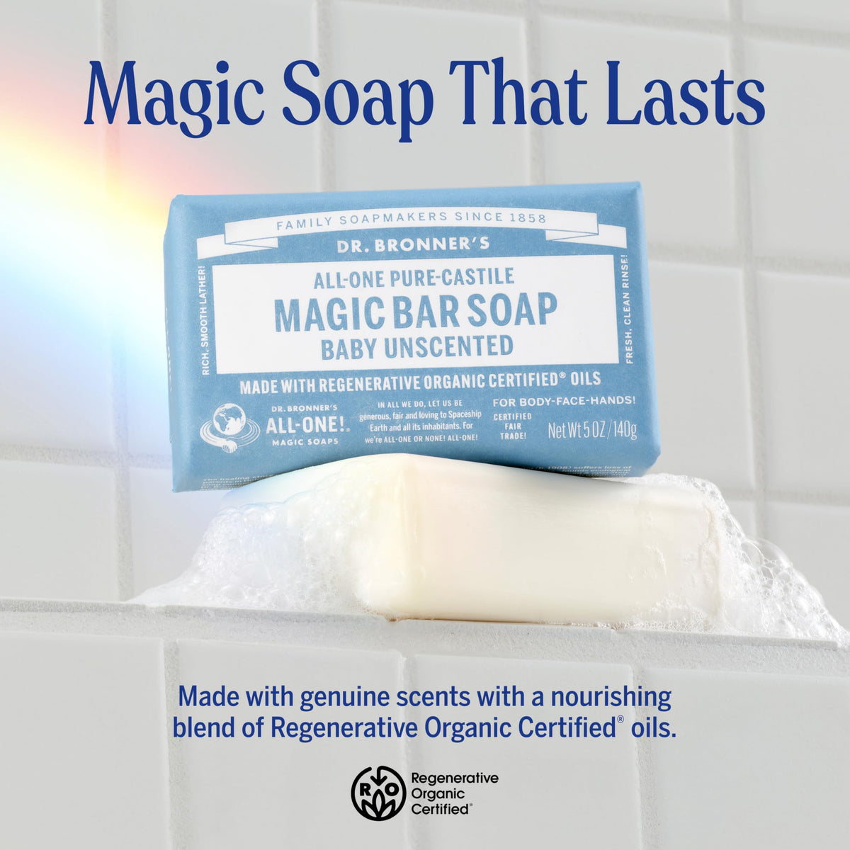 Dr. Bronner's bar producing creamy lather for gentle cleansing