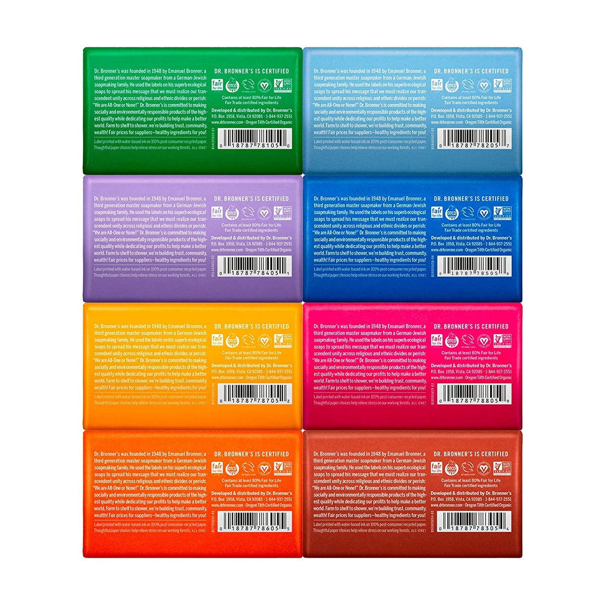 Dr. Bronner's single bar close-up label highlighting scent and organic oils