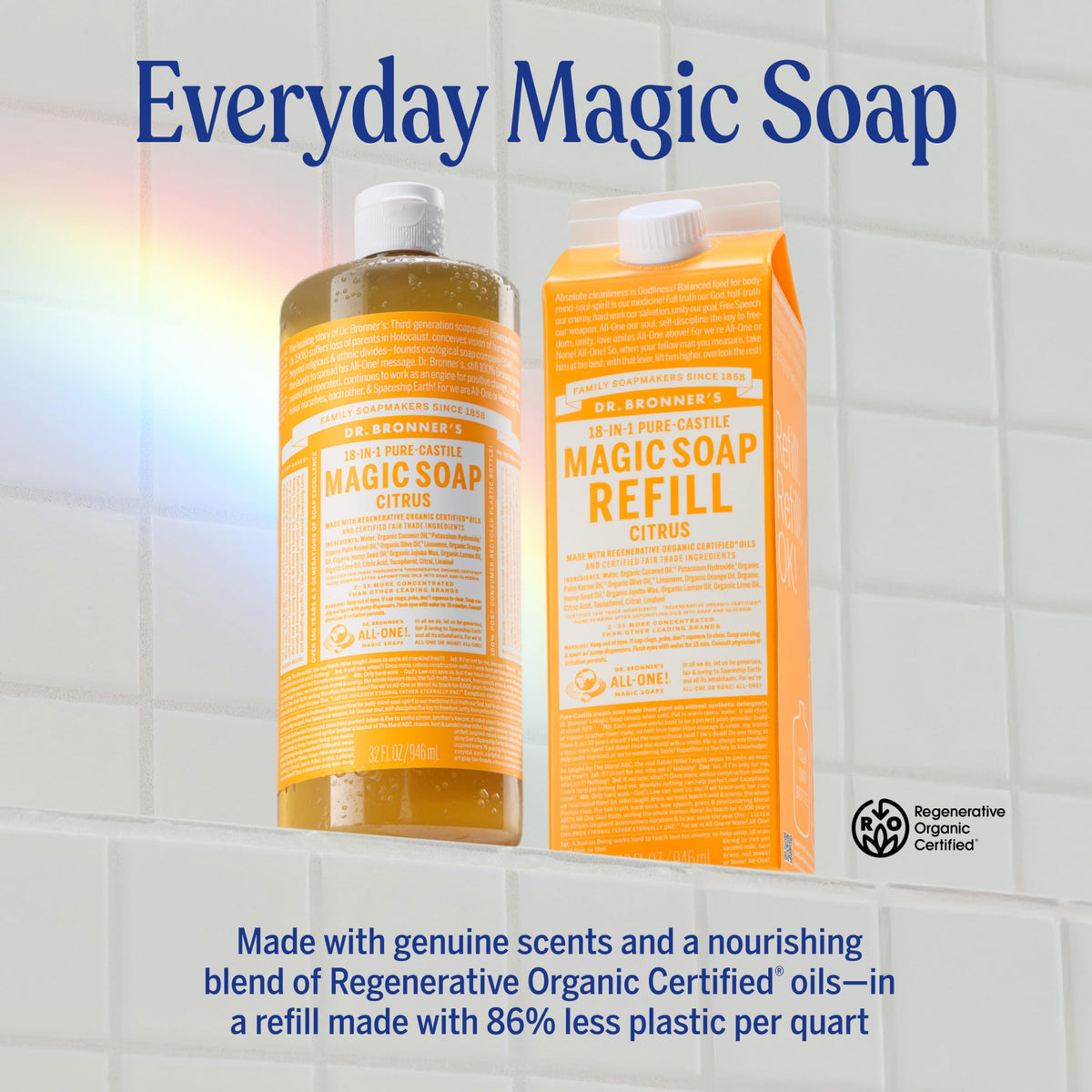Dr. Bronner's label detail highlighting organic and fair-trade ingredients