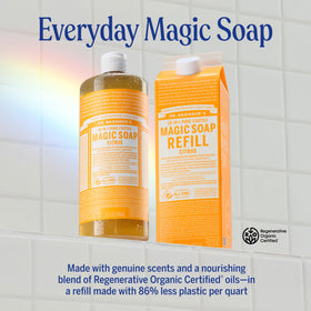 Dr. Bronner's label detail highlighting organic and fair-trade ingredients