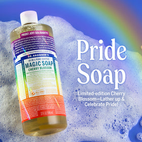Dr. Bronner's Cherry Blossom bottle side profile illustrating pour spout
