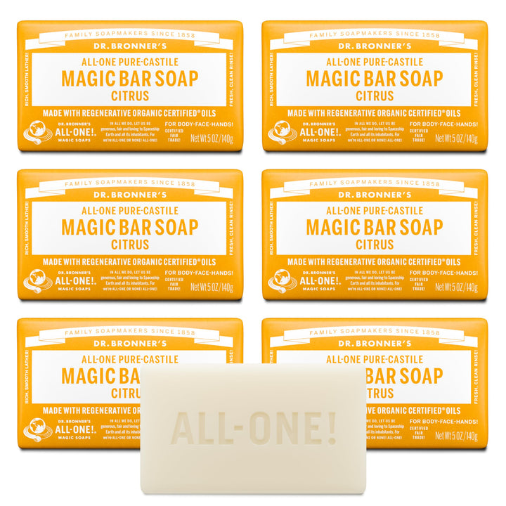 Dr. Bronner's citrus bar front packaging showing clear branding and benefits