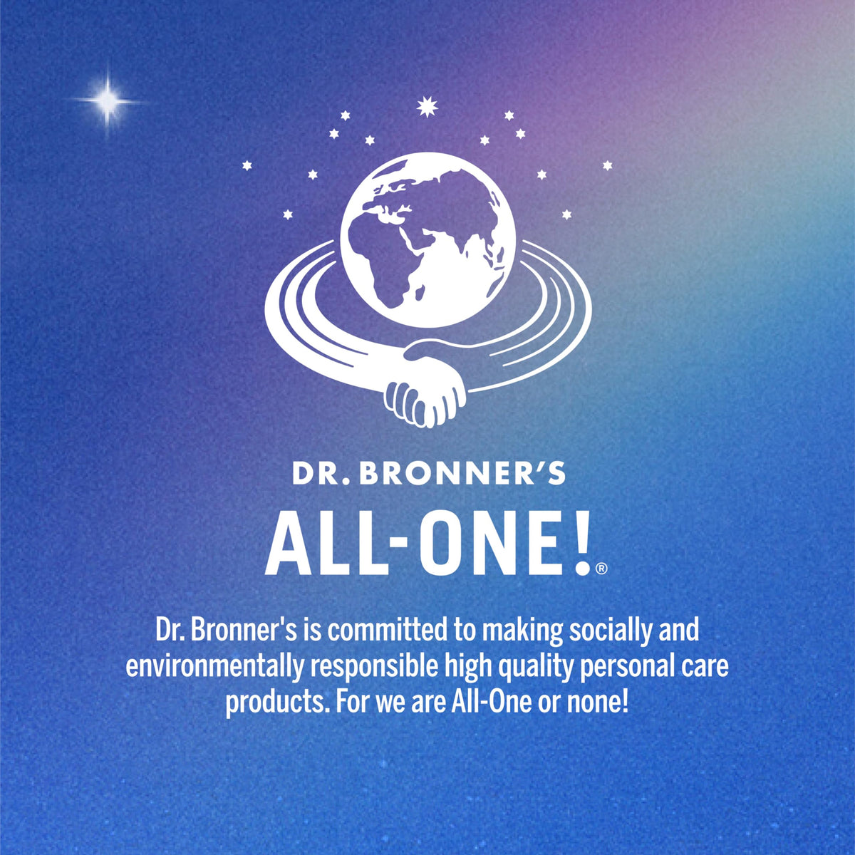 Dr. Bronner's recycled-plastic bottle detail highlighting sustainable packaging