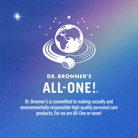 Dr. Bronner's recycled-plastic bottle detail highlighting sustainable packaging