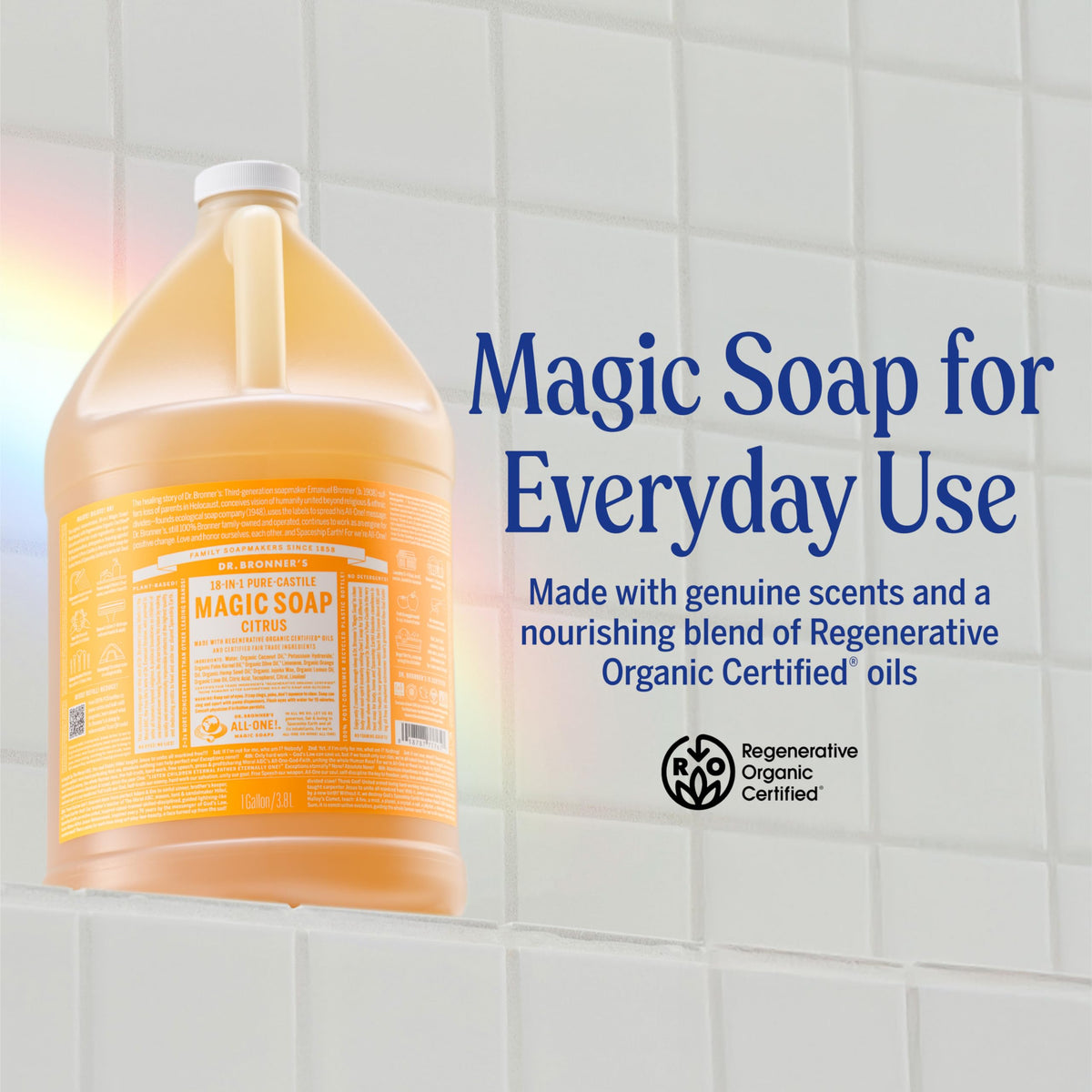 Dr. Bronner's citrus soap rich lather closeup illustrating creamy texture