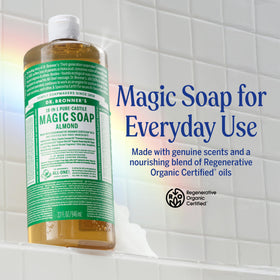 dr. bronner's label close-up highlighting organic and fair-trade ingredient claims