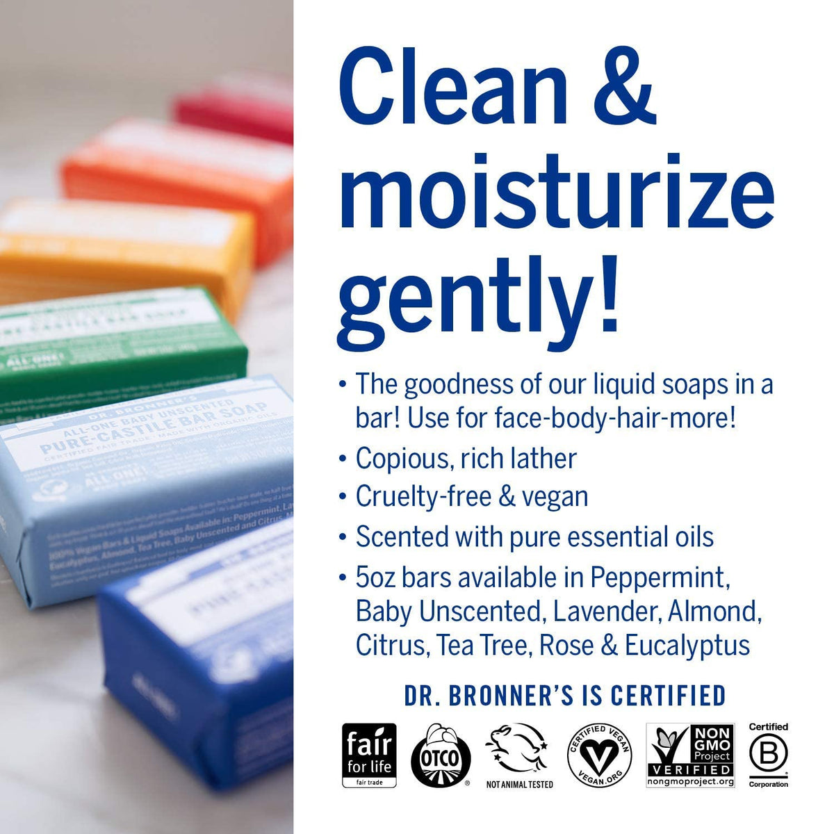 Dr. Bronner's stacked bars display multiple scent options for every preference