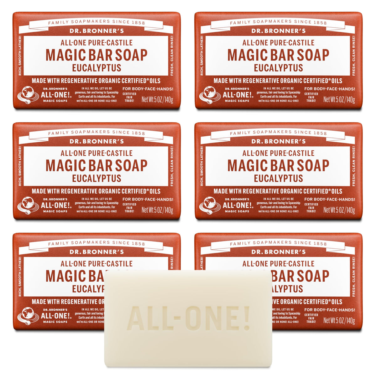 Dr. Bronner's eucalyptus bar front packaging showing branding and scent