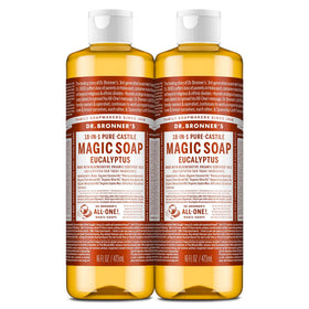 Dr. Bronner's eucalyptus front packaging shows product and benefits