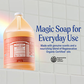 Dr. Bronner's eucalyptus poured into a pump bottle for convenient refill and cost savings