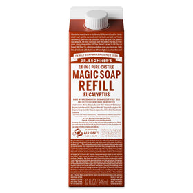 Dr. Bronner's eucalyptus refill front packaging showing product benefits