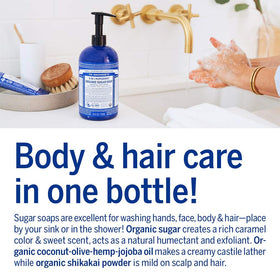 Dr. Bronner's four bottles arranged, displays variety pack convenience and scent options