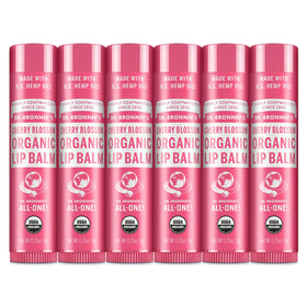 Dr. Bronner's front packaging cherry blossom showing natural lip care benefits