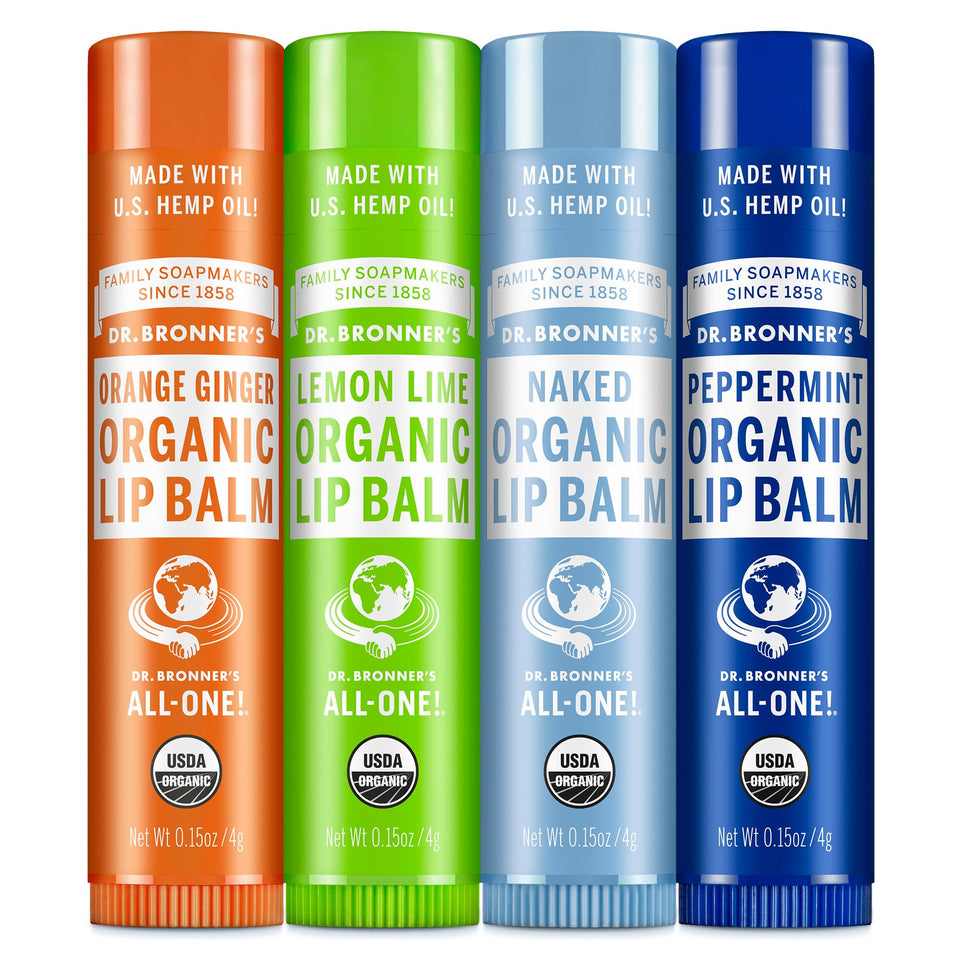 Dr. Bronner's front packaging showing four flavor tubes and organic labels for clarity
