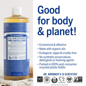 Dr. Bronner's applied to hair ends demonstrating frizz control and shine