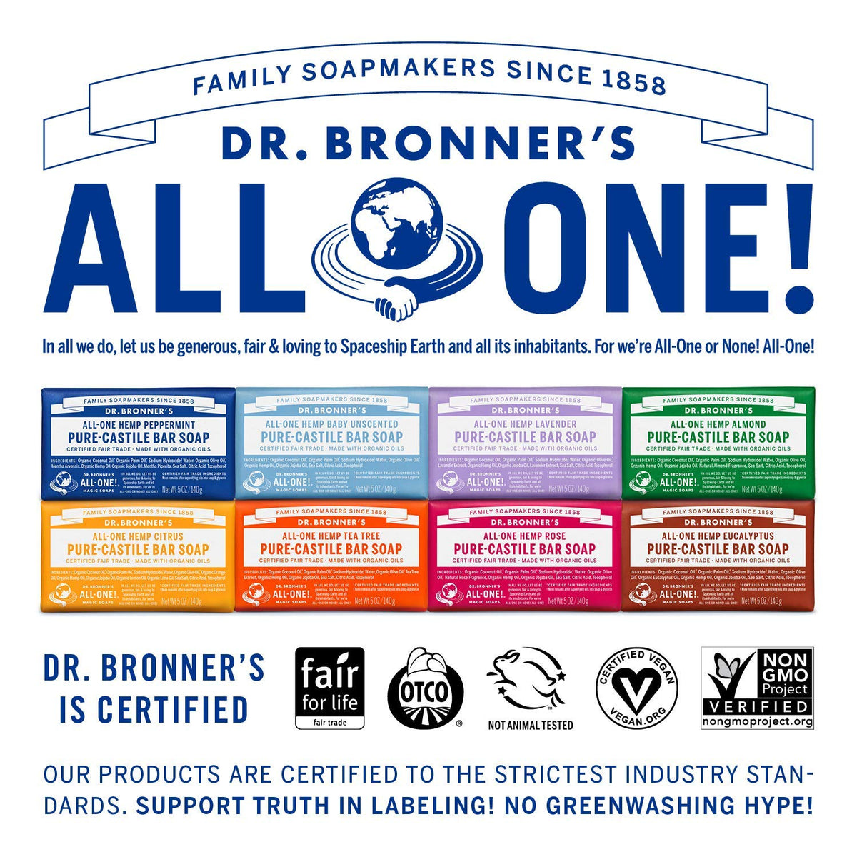 Dr. Bronner's ingredient oils and botanicals emphasizing regenerative sourcing
