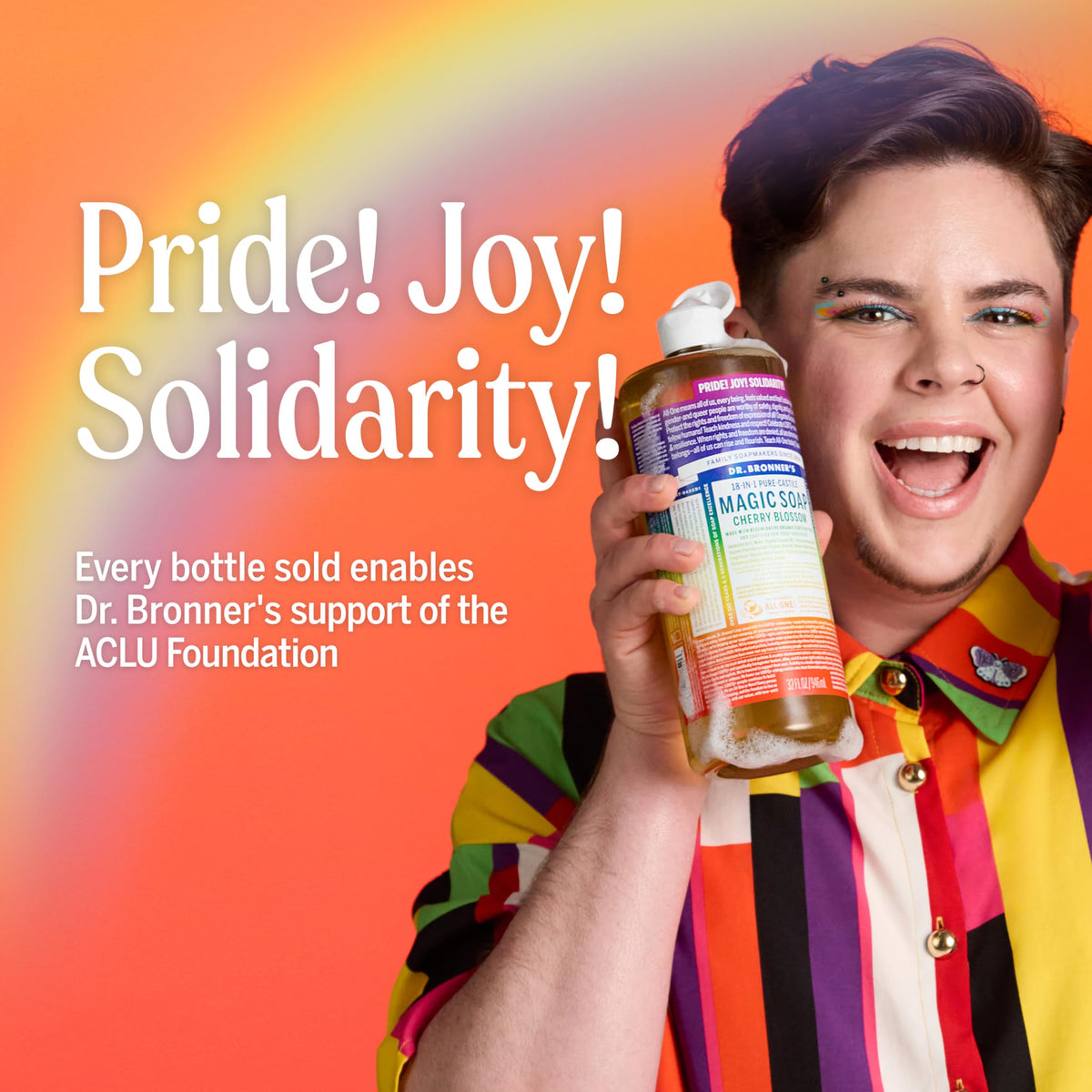 Dr. Bronner's close-up of Pride label detail highlighting solidarity message