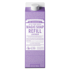 Dr. Bronner's lavender 32oz carton front shows packaging and refill benefit