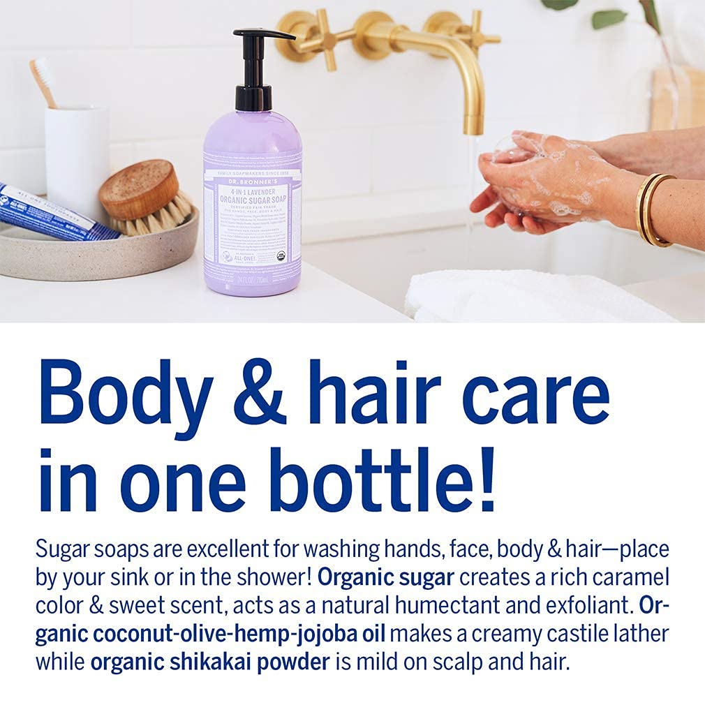 Dr. Bronner's lavender bottle recycled plastic label highlighting eco packaging