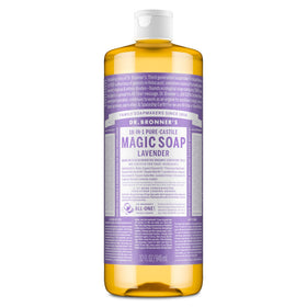 Dr. Bronner's front label of lavender 32 oz showing organic details and benefit