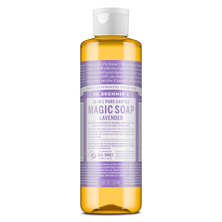 Dr. Bronner's lavender front label showing product and scent benefits