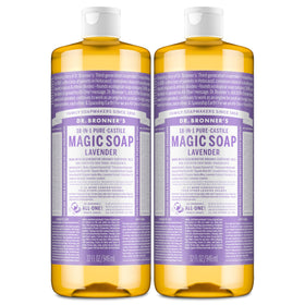 Dr. Bronner's lavender front packaging showing dual 32-ounce bottles and brand