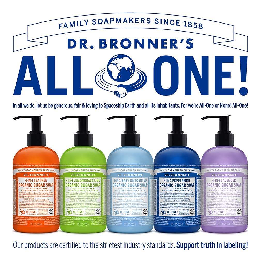 Dr. Bronner's lavender soap in bathroom lifestyle scene for calming self-care