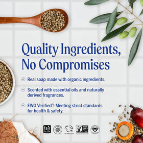 Dr. Bronner's ingredients label highlighting organic oils and sourcing
