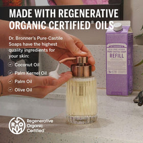 Dr. Bronner's label closeup highlighting organic ingredients and certifications