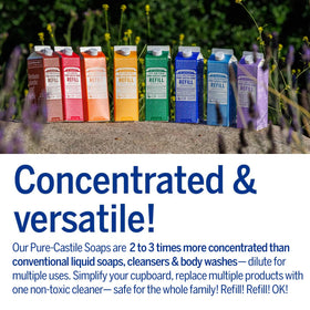 Dr. Bronner's soap texture being poured to show concentrated lathering power