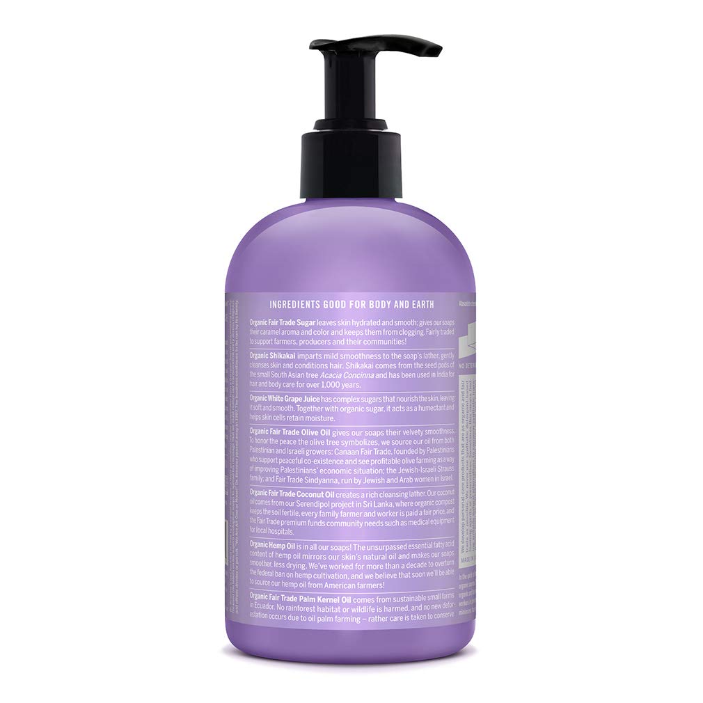 Dr. Bronner's lavender soap creamy foam texture demonstrating gentle lather