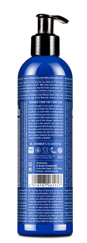 Dr. Bronner's lotion pump close-up highlighting easy dispensing and tidy use
