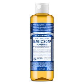 Dr. Bronner's peppermint front label showing organic ingredients and size