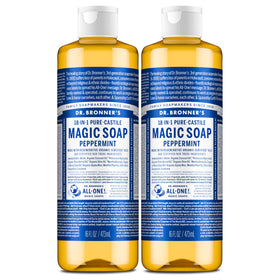 Dr. Bronner's peppermint bottle front view shows label and size benefit