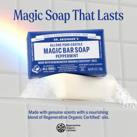 Dr. Bronner's peppermint soap texture close-up showing creamy lather