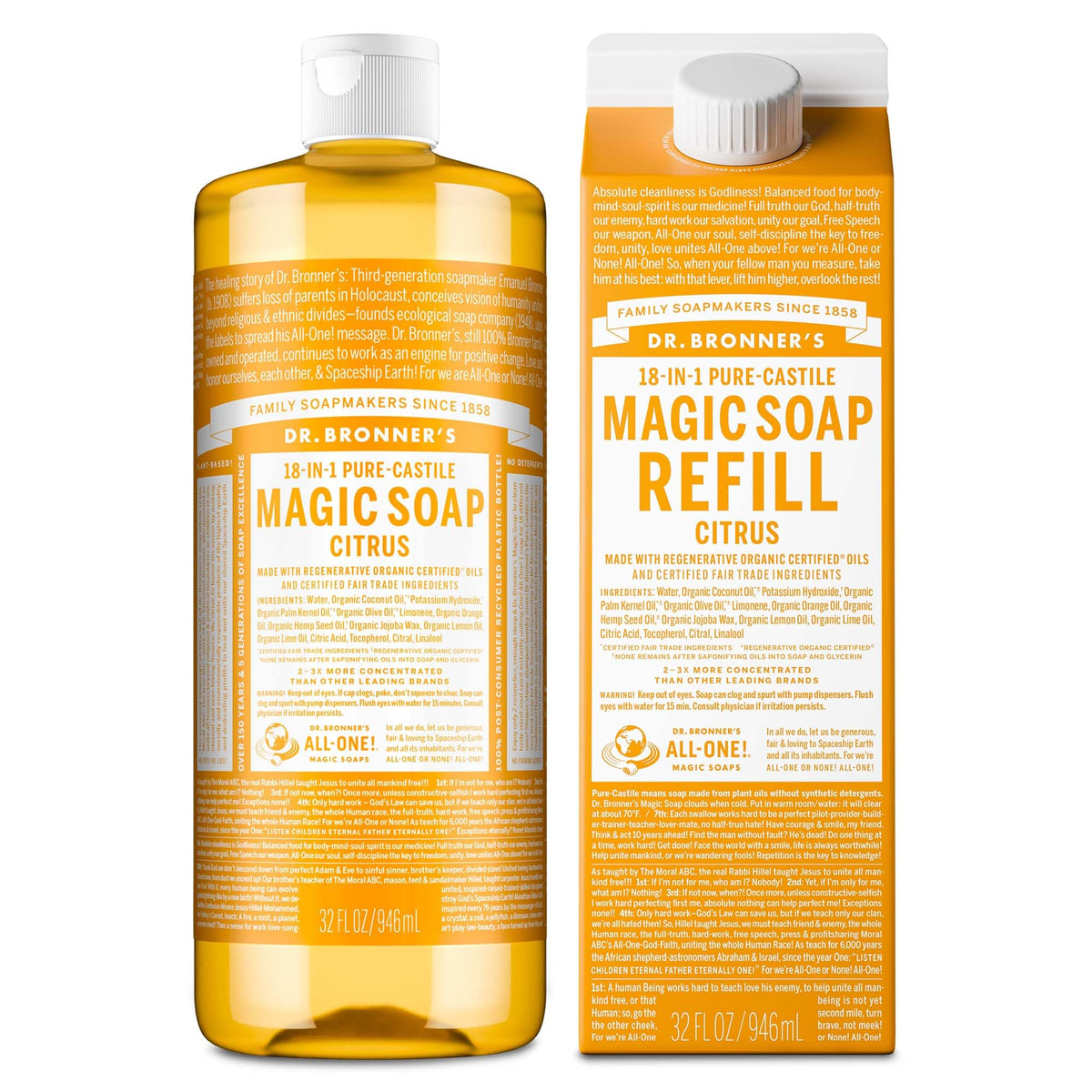 Dr. Bronner's pouring liquid-closeup demonstrating rich lather