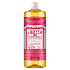 Dr. Bronner's rose 32 oz front bottle showing label and scent benefit