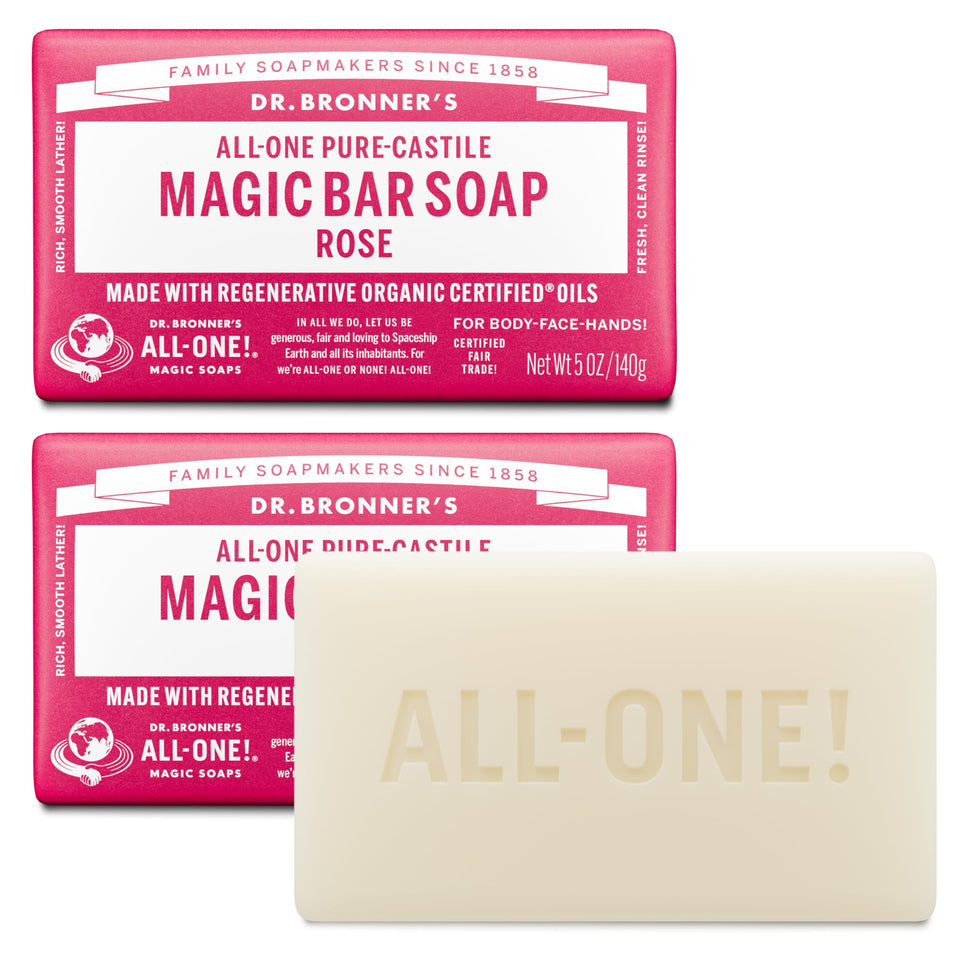 Dr. Bronner's Rose bar front packaging showing brand and benefits