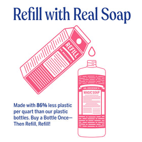 Close-up of Dr. Bronner's label highlighting organic and fair-trade benefits