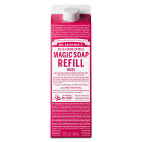 Dr. Bronner's rose carton front view showing brand and refill benefit